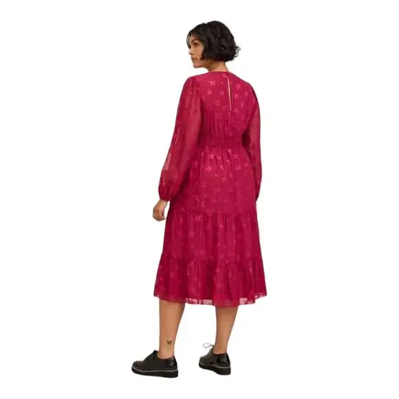 Torrid womens T size 00 medium large 10 red stars midi chiffon dress cute casual - Picture 4 of 15